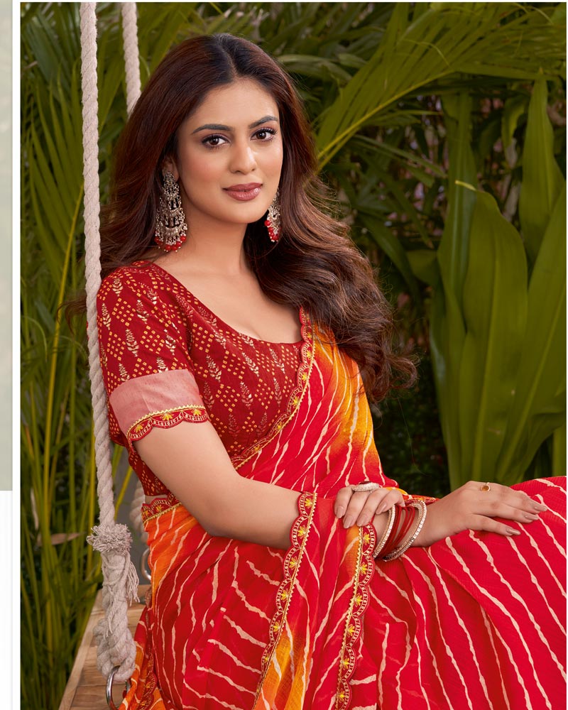 Vishal Prints Multicolored Printed Fancy Chiffon Traditional Print Saree With Cut Work Border