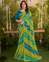 Vishal Prints Multi Green Printed Fancy Chiffon Traditional Print Saree With Cut Work Border