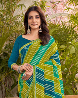 Vishal Prints Multi Green Printed Fancy Chiffon Traditional Print Saree With Cut Work Border