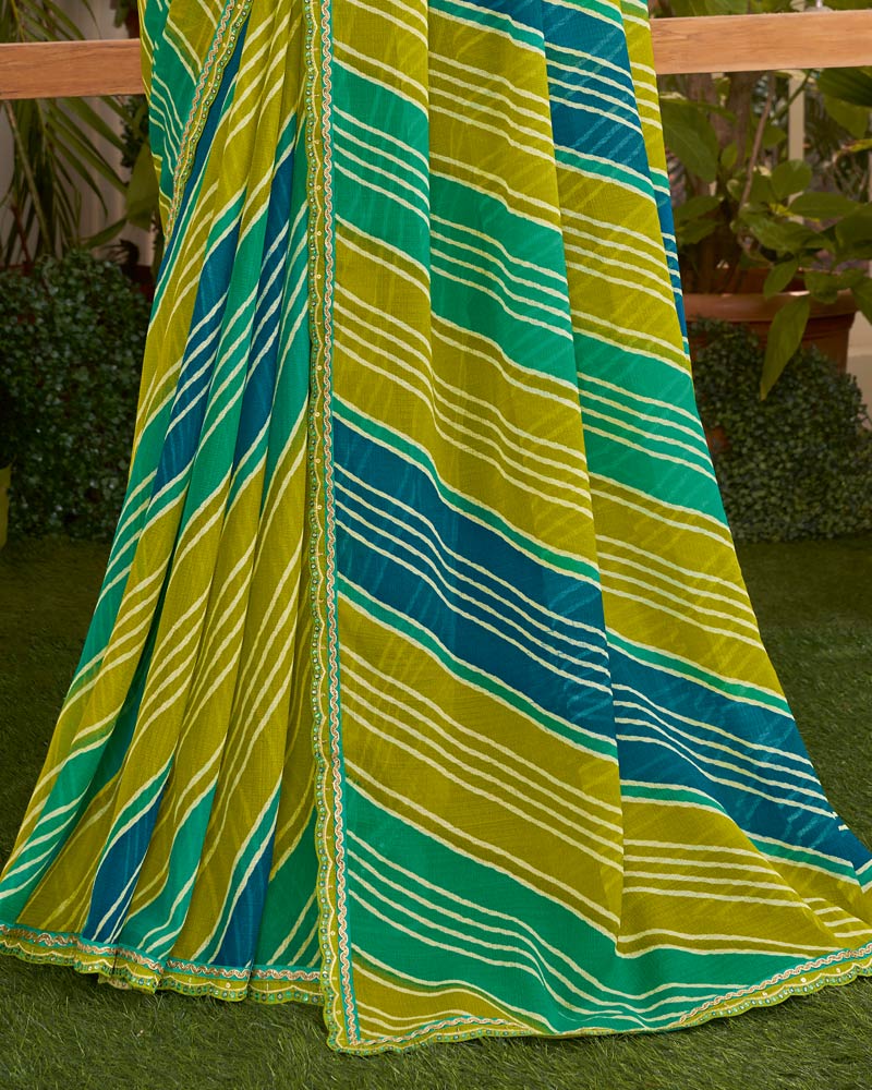 Vishal Prints Multi Green Printed Fancy Chiffon Traditional Print Saree With Cut Work Border