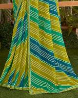 Vishal Prints Multi Green Printed Fancy Chiffon Traditional Print Saree With Cut Work Border