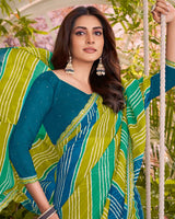 Vishal Prints Multi Green Printed Fancy Chiffon Traditional Print Saree With Cut Work Border