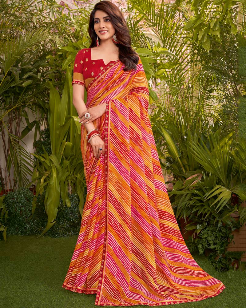 Vishal Prints Multicolored Printed Fancy Chiffon Traditional Print Saree With Border