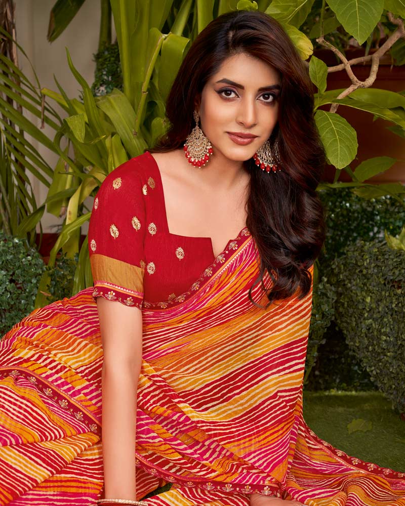 Vishal Prints Multicolored Printed Fancy Chiffon Traditional Print Saree With Border