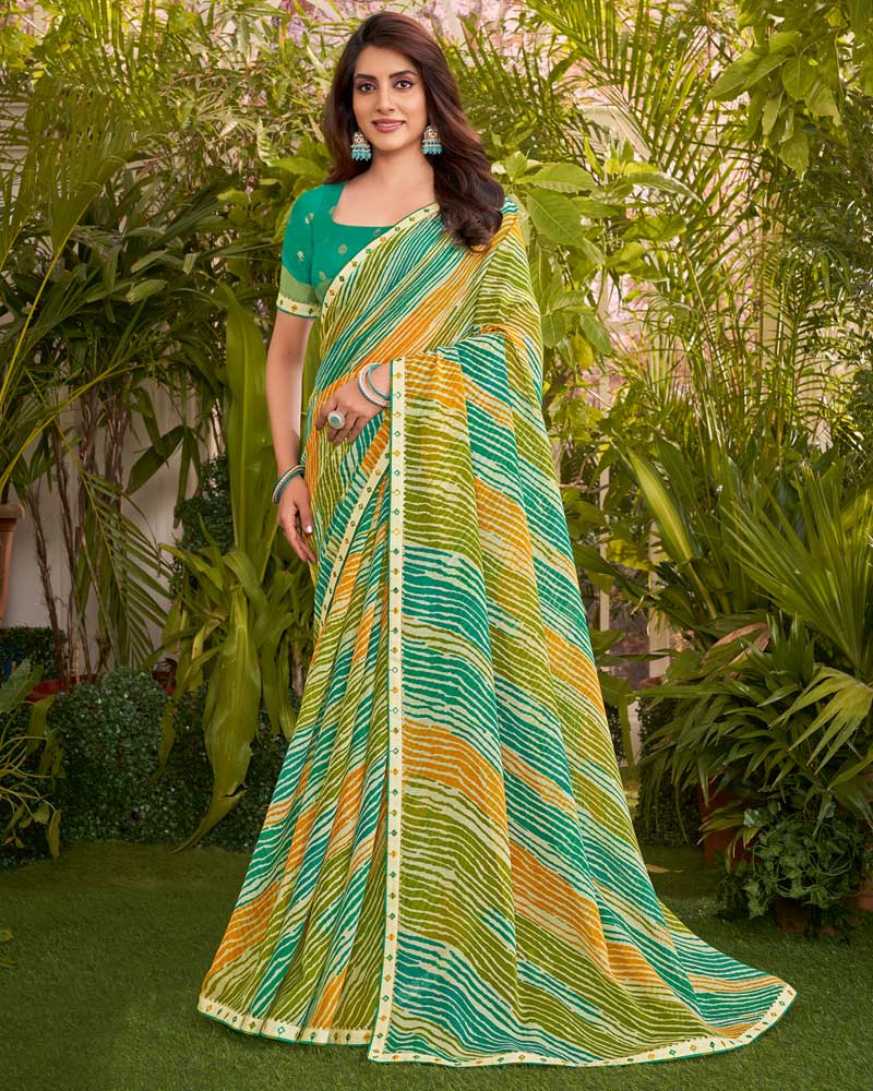 Vishal Prints Multicolored Printed Fancy Chiffon Traditional Print Saree With Border