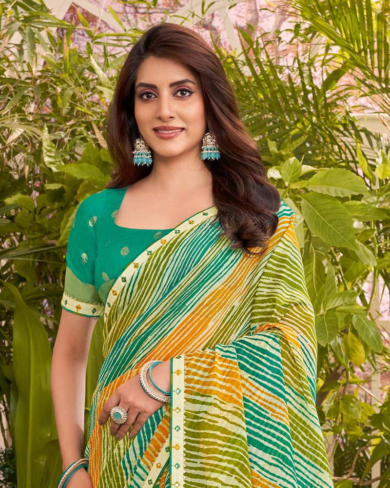 Vishal Prints Multicolored Printed Fancy Chiffon Traditional Print Saree With Border