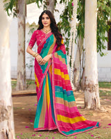 Vishal Prints Multicolor Traditional Printed Fancy Chiffon Saree With Foil Print And Embroidery Border