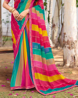 Vishal Prints Multicolor Traditional Printed Fancy Chiffon Saree With Foil Print And Embroidery Border