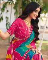 Vishal Prints Multicolor Traditional Printed Fancy Chiffon Saree With Foil Print And Embroidery Border
