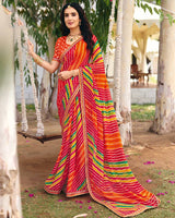 Vishal Prints Red Traditional Printed Fancy Chiffon Saree With Foil Print And Embroidery Border