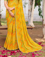 Vishal Prints Bright Yellow Traditional Printed Fancy Chiffon Saree With Foil Print And Embroidery Border