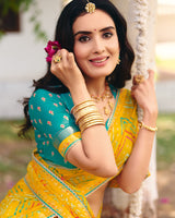 Vishal Prints Bright Yellow Traditional Printed Fancy Chiffon Saree With Foil Print And Embroidery Border