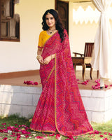 Vishal Prints Rani Pink Traditional Printed Fancy Chiffon Saree With Foil Print And Embroidery Border