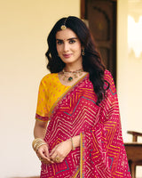 Vishal Prints Rani Pink Traditional Printed Fancy Chiffon Saree With Foil Print And Embroidery Border