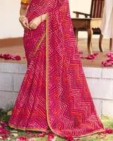 Vishal Prints Rani Pink Traditional Printed Fancy Chiffon Saree With Foil Print And Embroidery Border