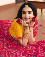 Vishal Prints Rani Pink Traditional Printed Fancy Chiffon Saree With Foil Print And Embroidery Border