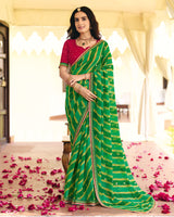 Vishal Prints Green Traditional Printed Fancy Chiffon Saree With Foil Print And Embroidery Border
