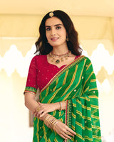 Vishal Prints Green Traditional Printed Fancy Chiffon Saree With Foil Print And Embroidery Border