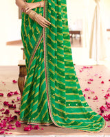 Vishal Prints Green Traditional Printed Fancy Chiffon Saree With Foil Print And Embroidery Border