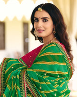 Vishal Prints Green Traditional Printed Fancy Chiffon Saree With Foil Print And Embroidery Border