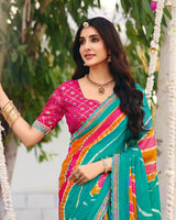 Vishal Prints Sky Blue Traditional Printed Fancy Chiffon Saree With Cut Work Embroidery Border