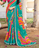 Vishal Prints Sky Blue Traditional Printed Fancy Chiffon Saree With Cut Work Embroidery Border