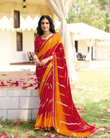 Vishal Prints Sindoori Red Traditional Printed Fancy Chiffon Saree With Border