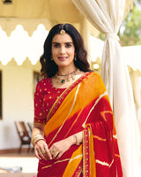 Vishal Prints Sindoori Red Traditional Printed Fancy Chiffon Saree With Border