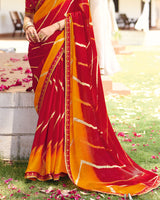 Vishal Prints Sindoori Red Traditional Printed Fancy Chiffon Saree With Border