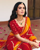 Vishal Prints Sindoori Red Traditional Printed Fancy Chiffon Saree With Border
