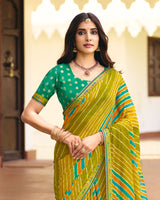 Vishal Prints Light Green Traditional Printed Fancy Chiffon Saree With Border