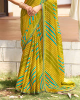 Vishal Prints Light Green Traditional Printed Fancy Chiffon Saree With Border