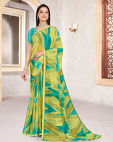 Vishal Prints Multi Green Patterned Georgette Digital Print Saree With Fancy Border