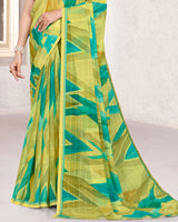 Vishal Prints Multi Green Patterned Georgette Digital Print Saree With Fancy Border