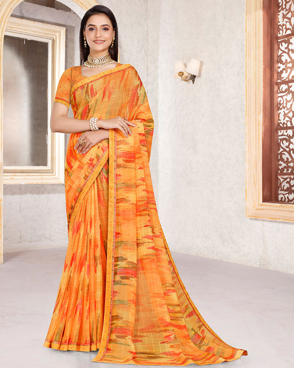Vishal Prints Dusty Orange Patterned Georgette Digital Print Saree With Fancy Border