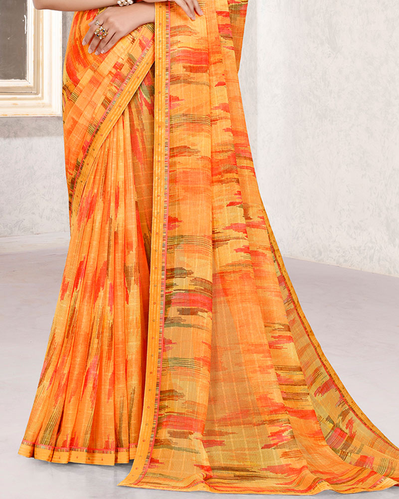 Vishal Prints Dusty Orange Patterned Georgette Digital Print Saree With Fancy Border