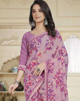 Vishal Prints Mauve Printed Georgette Saree With Fancy Border