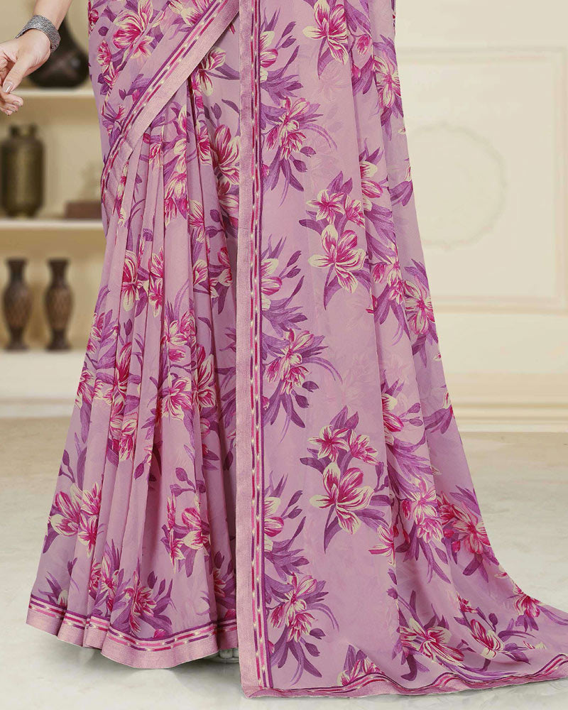 Vishal Prints Mauve Printed Georgette Saree With Fancy Border