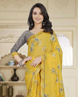 Vishal Prints Light Mustard Printed Georgette Saree With Fancy Border