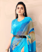 Vishal Prints Dark Pastel Blue Digital Print Chiffon Saree