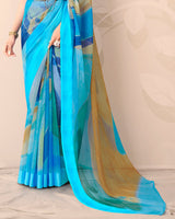 Vishal Prints Dark Pastel Blue Digital Print Chiffon Saree