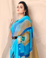 Vishal Prints Dark Pastel Blue Digital Print Chiffon Saree