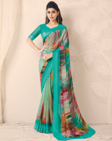Vishal Prints Light Sea Green Digital Print Chiffon Saree
