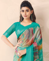 Vishal Prints Light Sea Green Digital Print Chiffon Saree