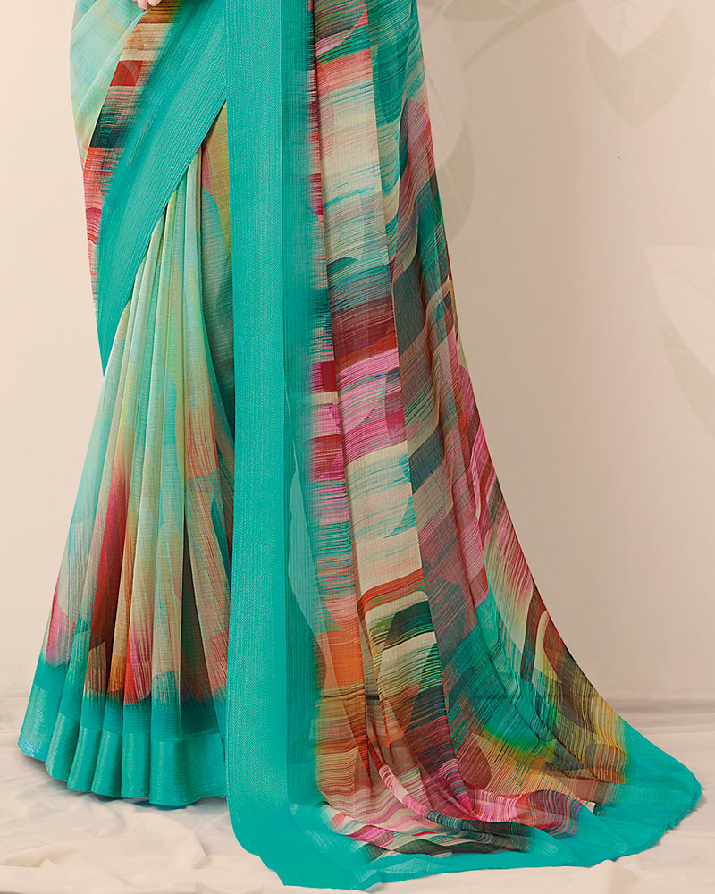 Vishal Prints Light Sea Green Digital Print Chiffon Saree