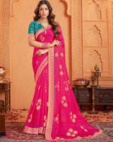 Vishal Prints Dark Pink Designer Chiffon Saree With Foil Print And Zari Border