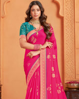 Vishal Prints Dark Pink Designer Chiffon Saree With Foil Print And Zari Border