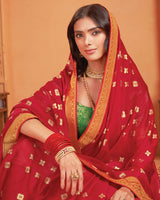 Vishal Prints Lipstick Red Designer Chiffon Saree With Foil Print And Zari Border