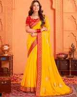 Vishal Prints Golden Yellow Designer Chiffon Saree With Foil Print And Zari Border