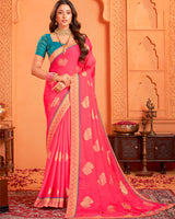 Vishal Prints Rosy Pink Designer Chiffon Saree With Foil Print And Zari Border